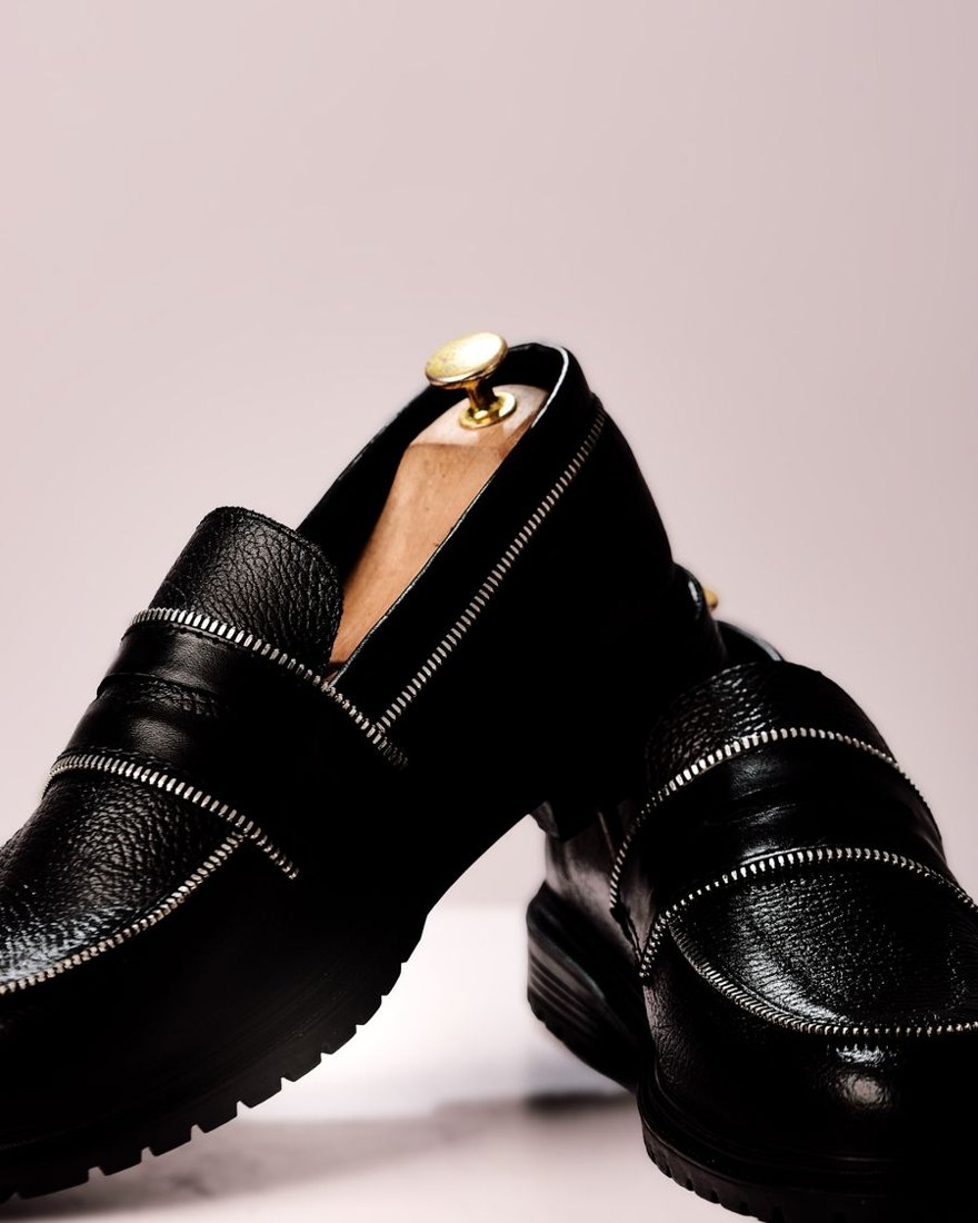 Textured penny loafers
